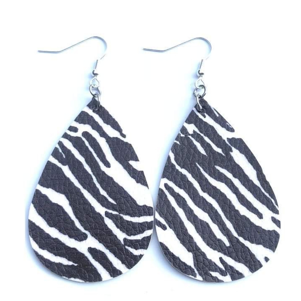 Zebra Print Leather Teardrop Earrings